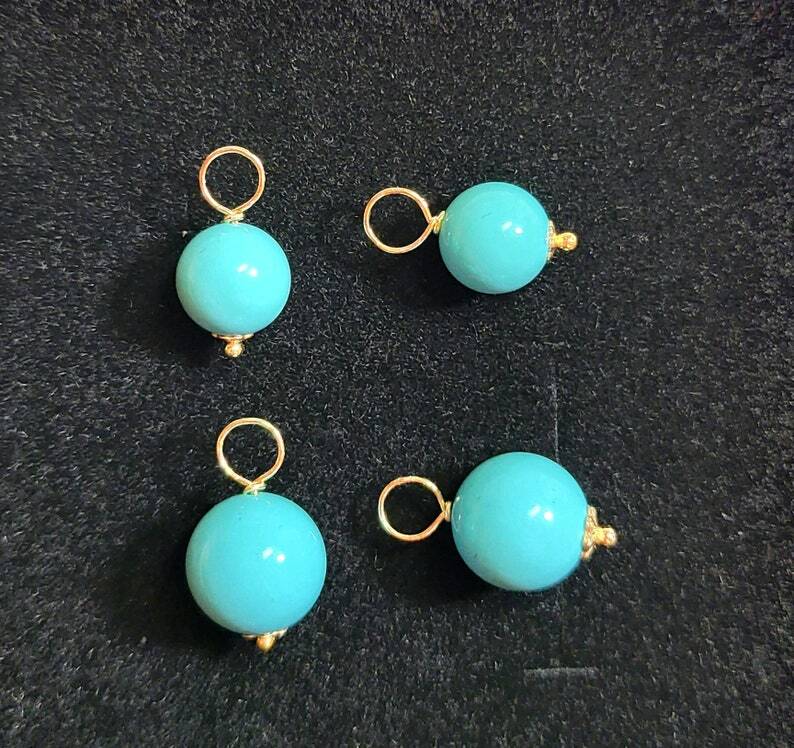 8mm or 10mm lab Turquoise Interchangeable Earring Charms Sterling, Rose or YG