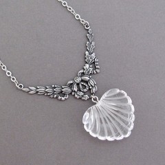 Heart Necklace Vintage Pendant Antiqued Silver Plated Chain Art Nouveau Wedding