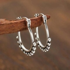 Sundance Balinese Silver Hoop Earrings Geometric Catalog Boho Tribal VTG Ethnic