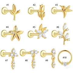 Gold Nap Earrings 925 Sterling Silver Flat Back Daith Conch Piercing Earrings