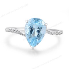 Fine Jewelry Natural Diamond Ring Solid 10K White Gold 2.2carat Sky Blue Topaz