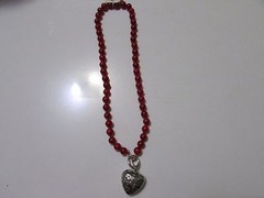 8 mm ROUND RED CORAL NECKLACE WITH 925 SILVER HEART PENDANT HANDMADE 18 in.