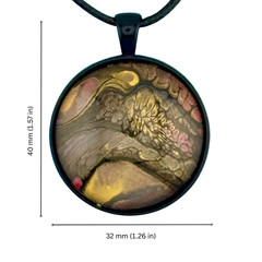 Pendant Necklace Handmade «Volcano Mountain» Black Bezel 30mm Black Cord