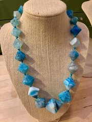 Turquoise fire agate Necklace, 18K Gold plated over sterling silver 19″