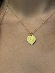 Children Heart Pendant 14k Solid Yellow Gold Engraved Kids Charm Necklace