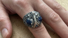 Taxco Sterling Silver Vintage Blue Stone Ring Brutalist Artisan Statement Size 8