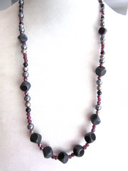 Vintage benchmade silver, faceted garnet, Onyx and hematite beaded necklace
