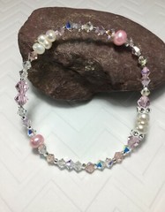 Handmade Pink & White Pearl Crystal Bracelet W/Swarovski Elements USA