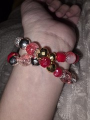 Double Wrap Red Gold Glass Beaded Stretch Bracelet