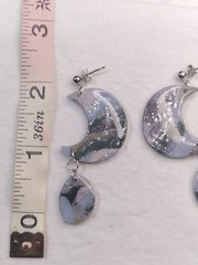 Handcrafted Polymer Clay Resin Silver Stud Dangle Blue Pink Green Earrings
