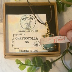 Handmade Chrysocolla Wire Wrapped Pendant Necklace Gold One of a Kind Texas