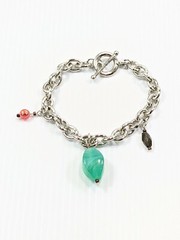 Silver Tone Chain Link Toggle Bracelet Green Acrylic Charm Bracelet 7 Inches