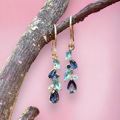 14K Rose Gold Filled Lab Made Swiss Blue Topaz and Sapphire Earrings
