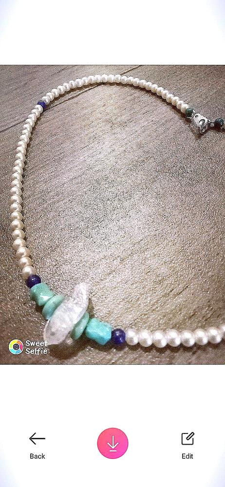 Ocean pearl chocker with turquoise, cobalt blue beads & protection crystal!