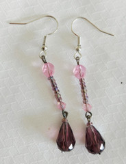 Purple & Pink Crystal handmade dangle Earrings Cute!! – free shipping in USA