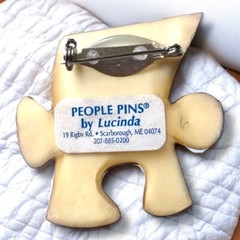 Handmade Lucinda People Pin Brooch Puzzle Piece Family Hearts Signed Vintage