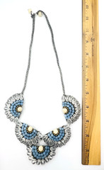 Gray Macramé Aquamarine Blue Crystal Chunky Bib Statement Necklace