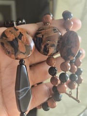 Vintage Artisan Brown Goldstone Beaded Necklace And Earrings Set