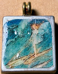 5 Handmade Wooden Tile Art Pendants Fairy Bird Nouveau Circus Unique Retro Boho