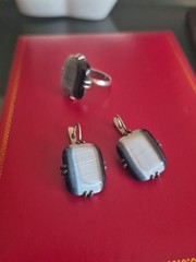 SILVER GP Gray Tiger Eye 2PC Set Ring Size 7 & Leverback EARRING 1.3″ NWOT