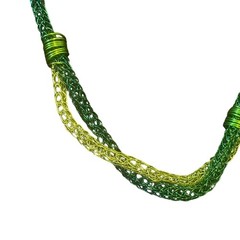 Artisan Modern Viking Knit Wire Woven Necklace 20″ Green Mixed Media Statement
