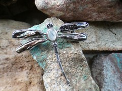 Dragonfly Peacock Mabe Pearl Quartz Sterling Silver 925 Pin Brooch Pendant AL4