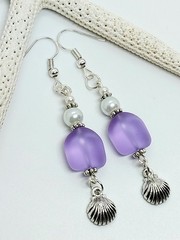 Sea Glass Jewelry Set Cultured Lavender Necklace & Earrings
