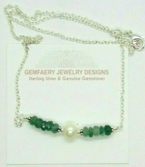 Sterling Silver Faceted Natural GRANDIDIERITE & PEARL Necklace…Handmade USA