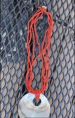 NEW Abalone Shell & Red Seed Beads Beachy Necklace w/Button Clasp VINTAGE