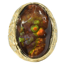 HUGE 18k Solid Gold Natural Fire Agate Ring Handmade Engraved