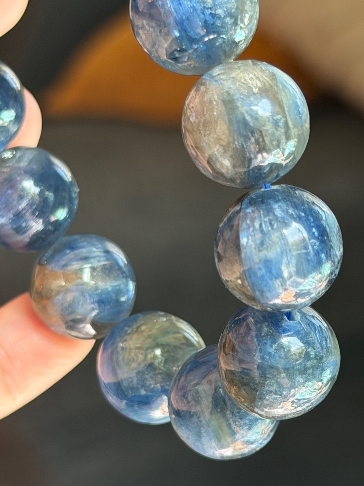 Lepidolite Kyanite Beaded Bracelet Natural Crystal Gemstone 14/15mm