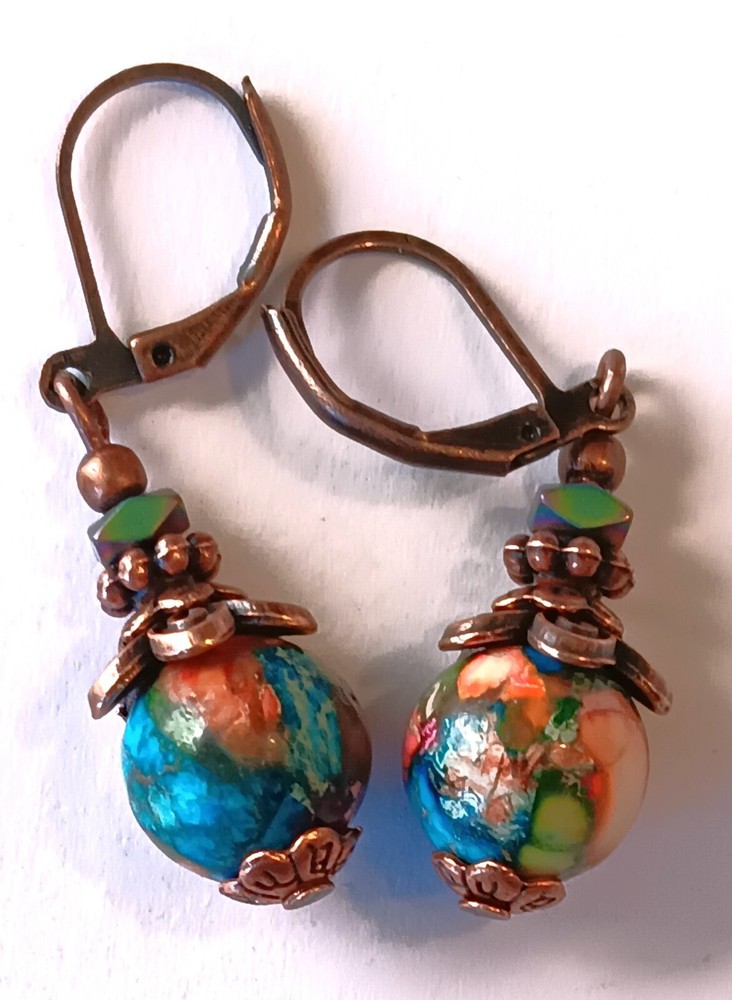 MOSAIC HOWLITE Rainbow Hematite COPPER earring handcrafted 2XX
