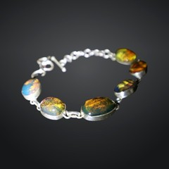 Quality Artisan Blue Green Dominican Amber 925 Sterling Silver Oval Bracelet 5″+