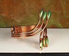 MATISSE ORIENTALE Signed Copper Set Goldish Green Enamel 1950s Wearable Art 4pc