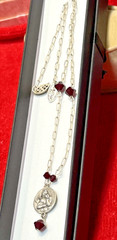 Vintage Sterling Silver 925 Paper Clip Necklace & Guardian Angel & 5 Red Stones
