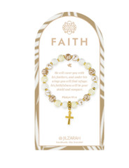 NEW JILZARAH Clay Beads FAITH GOLD CROSS CHARM IVORY PALM Petite 8mm Bracelet