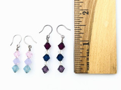 Two Pairs Of Sterling Silver Multicolor Bicone Dangle Pierced Earrings