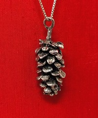 Artisan Crafted Cast Pewter Pinecone & Sterling Silver Chain Pendant Necklace