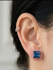 Certified 4 Ct Atlas Blue Diamond Solitaire Studs, Princess Cut,Gift For Love .