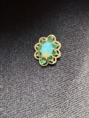 Vintage 14K Solid Gold Precious Gemstone Flower Pendant Emerald Ethiopian Opal