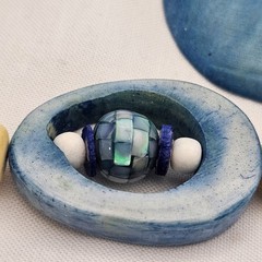 Artisan Blue & Natural Tagua Nut Set Statement Necklace/Earrings Eco-Friendly