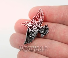 Celtic / Viking Flying Raven Pin — Norse/Crow/Medieval/Silver/Coat/Cloak/Brooch