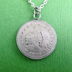MEXICO Coin Pendant Necklace – Repurposed 1970s Big Mexican Cincuenta Centavos
