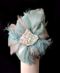 Leather Sexy Exotic Feather 2″ Cuff Seafoam Blue Imperial Jasper Champagne Snake