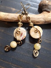 UNIQUE AGATE STONE BEADS/BRASS ARTISAN BEAD/BRASS WIRE LOOP WRAP EARRINGS