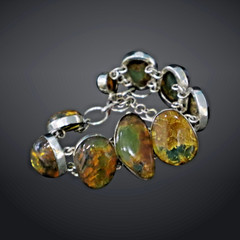 Fine Rare Blue Yellow Dominican Amber 925 Sterling Silver Bracelet 6.3 Inch
