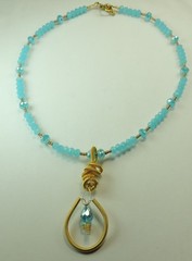 Statement Turquoise CrystalNecklace & Fancy Wire Work Briolette Crystal Handmade