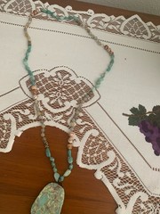 Light Green Teardrop Pendant Natural Agate Handmade With Colorful Stones 32 Inch