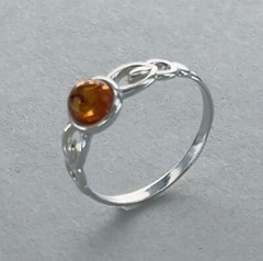 Round – Cognac / Brown BALTIC AMBER Ring – 925 STERLING SILVER #79e