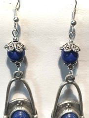 NEW ITEM* HANDCRAFTED EGYPT CARVED VTG. LAPIS SCARAB EARRINGS-NEW-.925 EAR WIRES